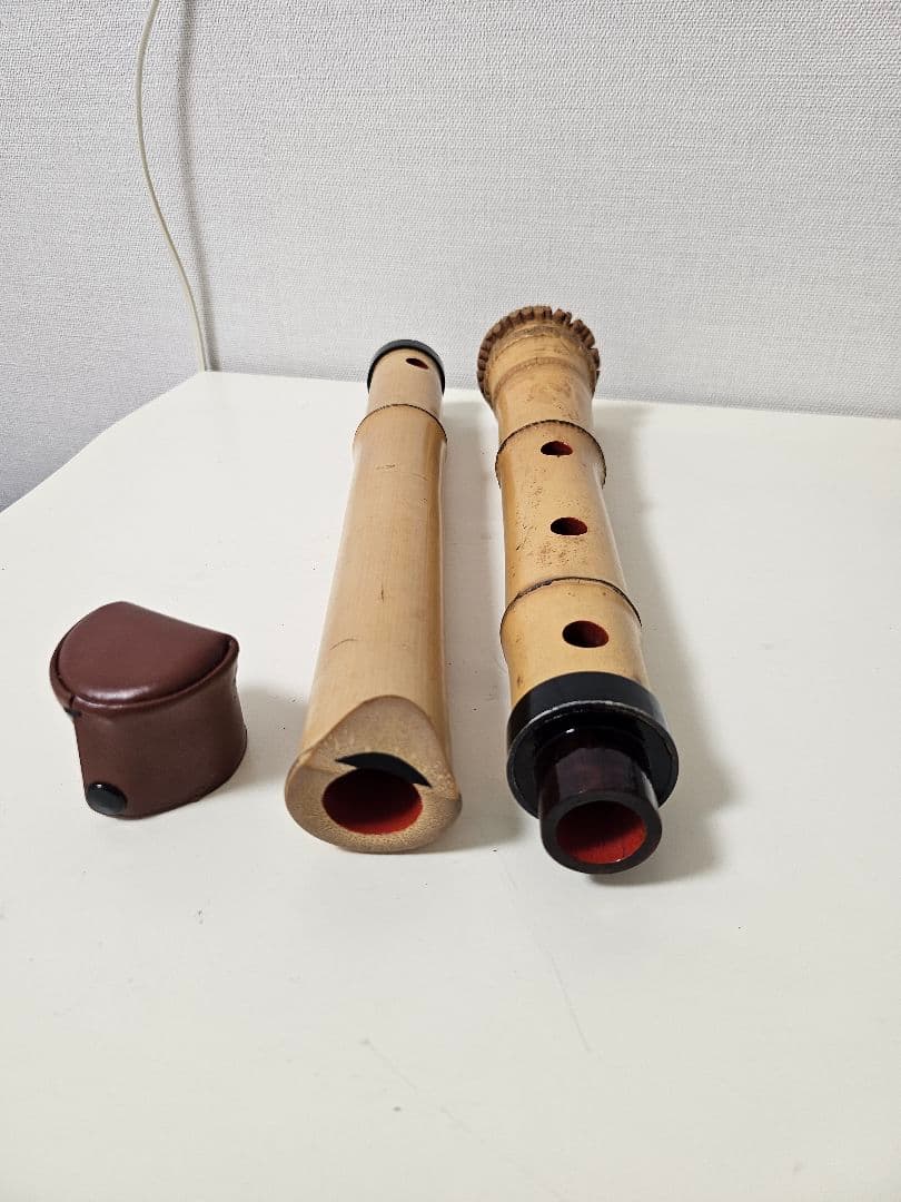 琴古流 尺八 二つ折り 分割式 根付き 地無し 朱塗り歌口 焼印あり