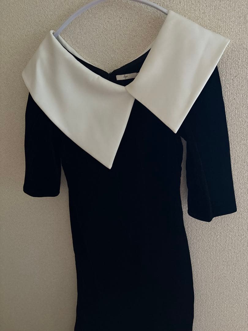 【LEJA】配色アシンメトリービッグカラーベロアマーメイドシルエットドレス