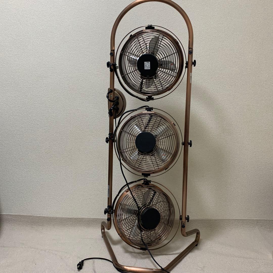 ドウシシャ ブラウン スタンド タワー型扇風機 3ファン リモコン付き