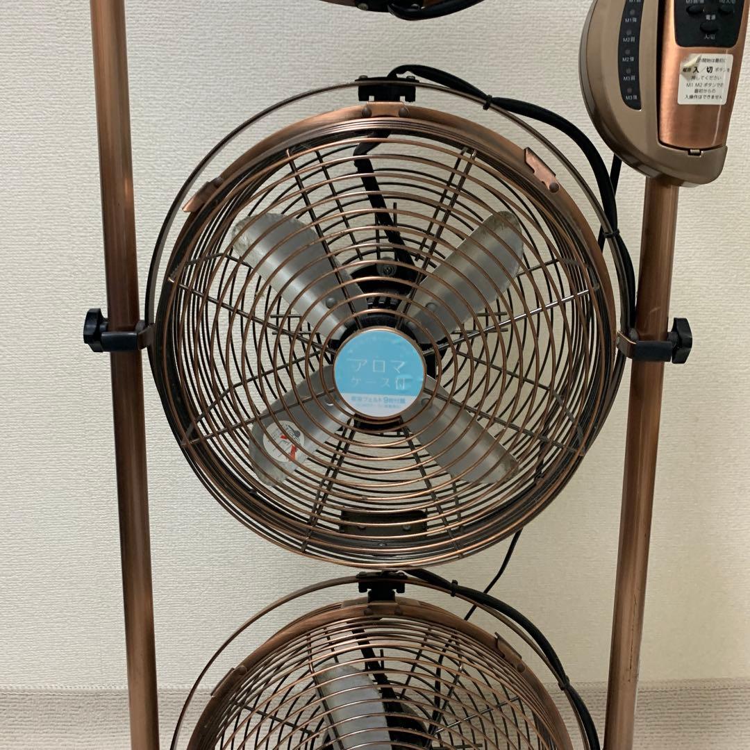 ドウシシャ ブラウン スタンド タワー型扇風機 3ファン リモコン付き