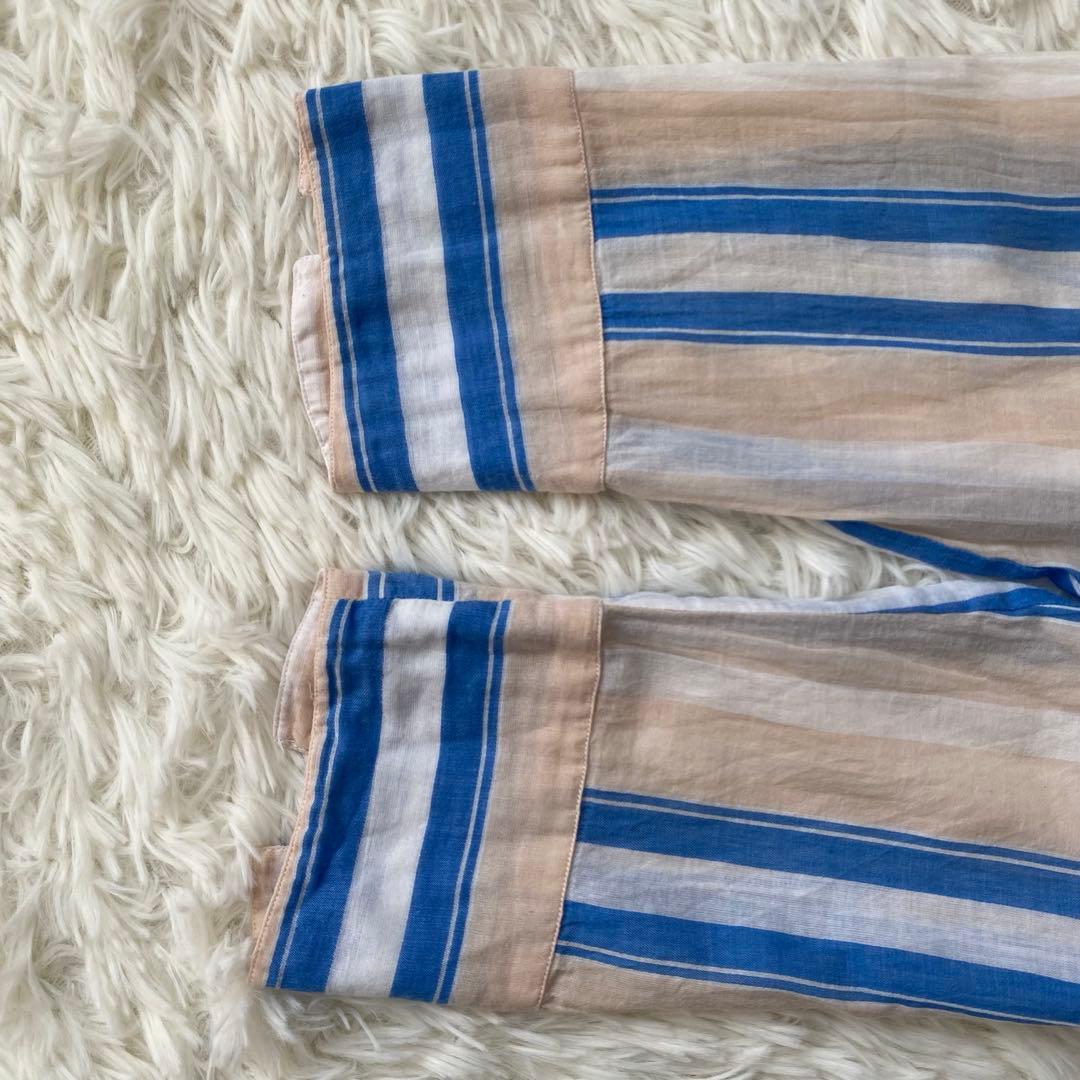 美品✨ヌキテパ　ロングワンピース　ストライプ　長袖　Vネック　フレア　コットン