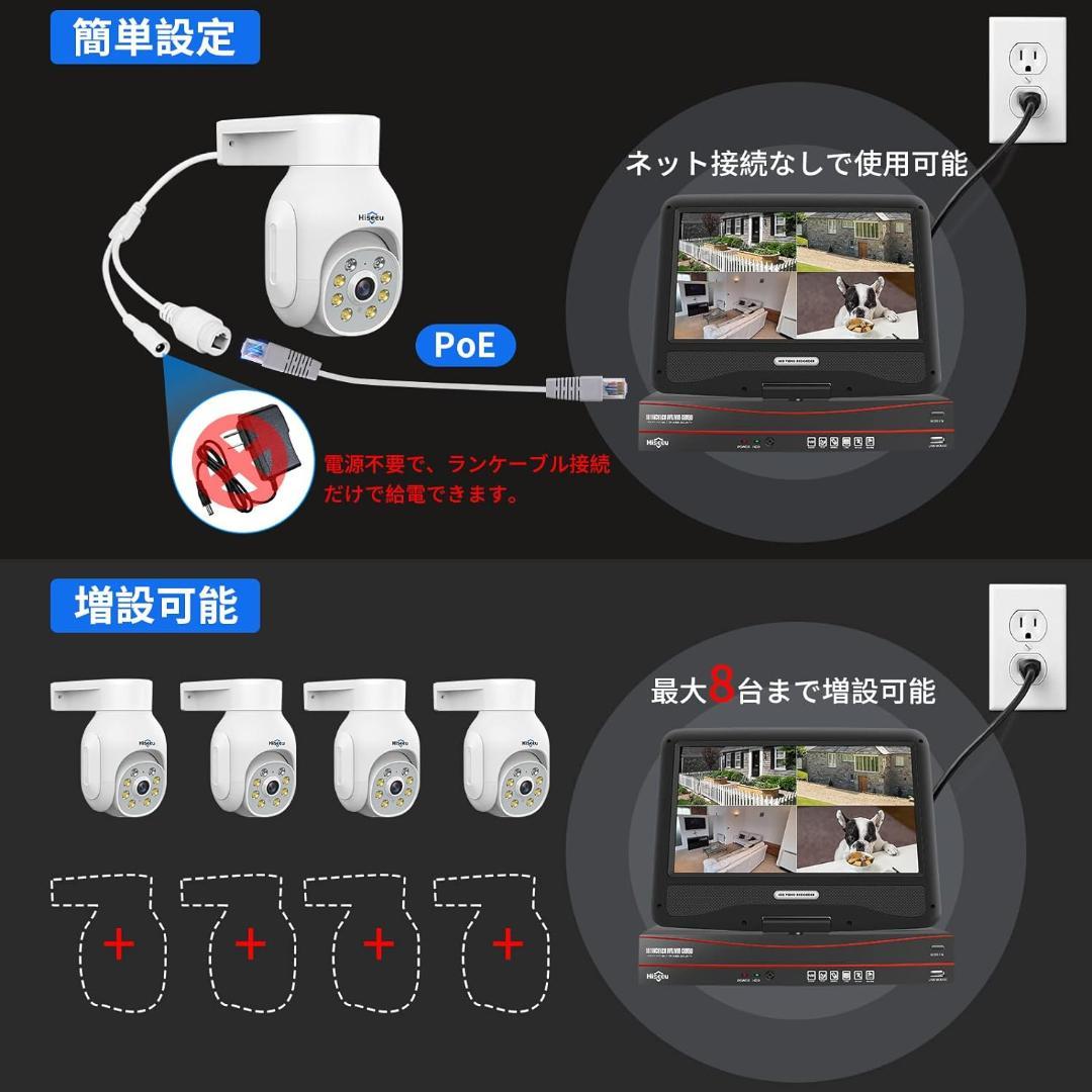 【Aランク】POE接続10インチ3TB一体型500万画素PTZカメラ4台セット