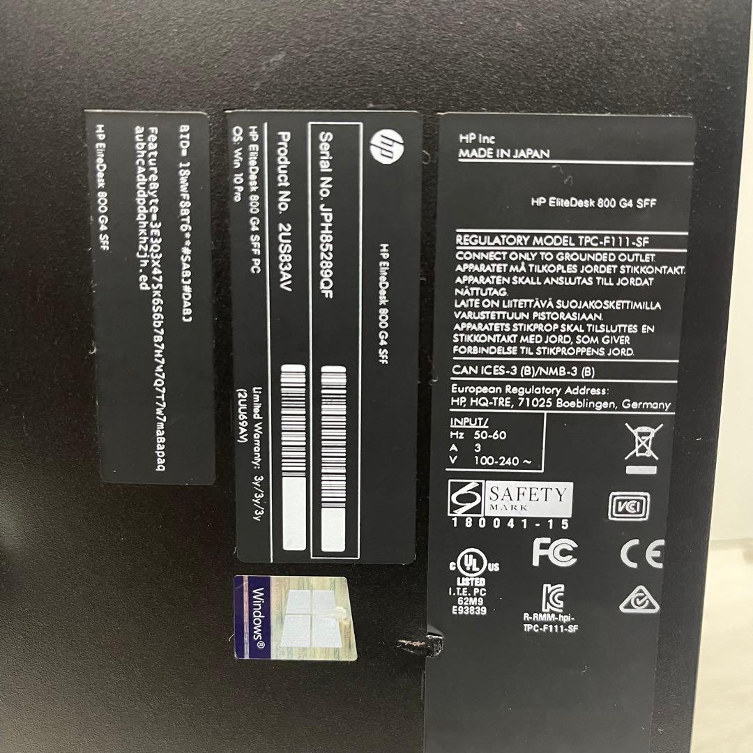 Windowsデスクトップ HP EliteDesk 800 G4 SFF i7-8700 24GB
