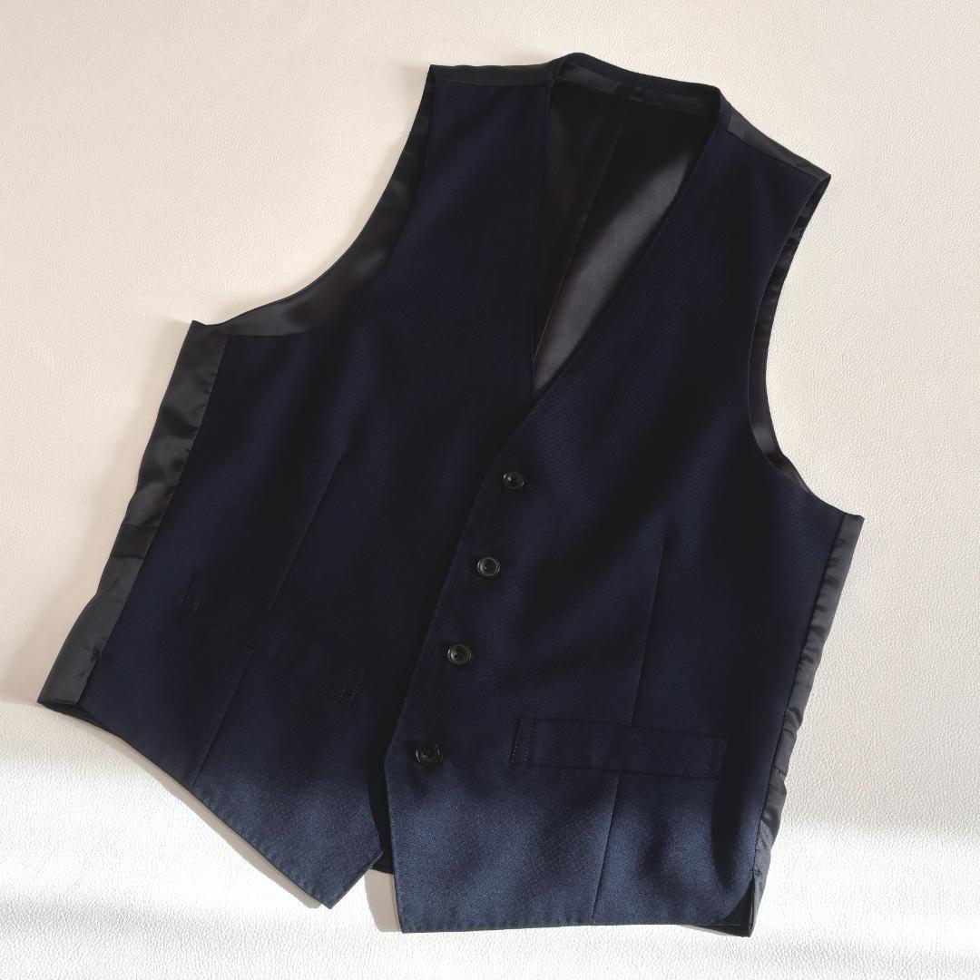 スーツセレクト ビジネススーツ 3ピース ベスト 無地 A4 S相当 ネイビー