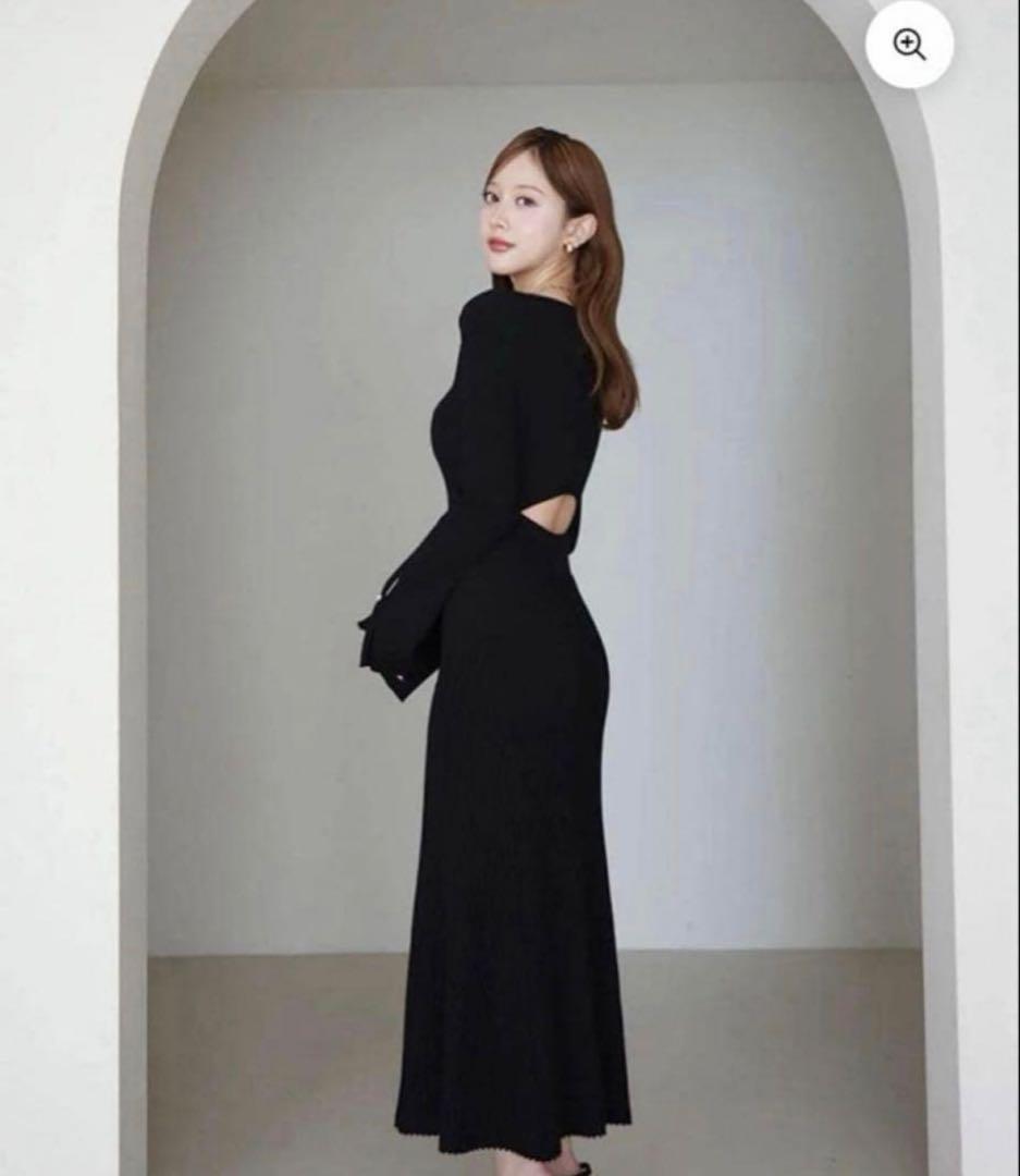 最安 美品 eimy istoireリブニットフレアワンピース黒