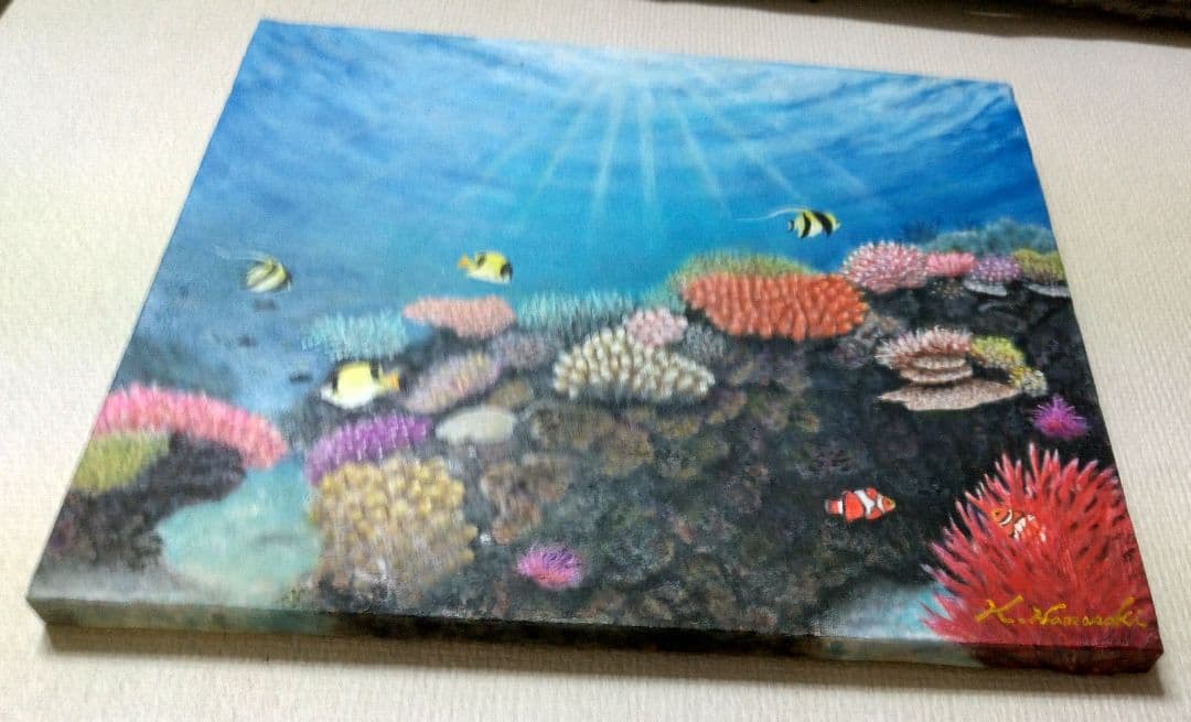 【POPON】「魚たちの海中公園」　海の中 油彩画 油絵 絵画