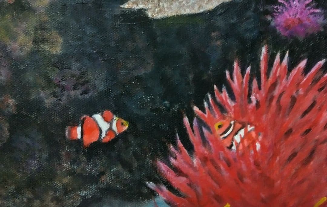 【POPON】「魚たちの海中公園」　海の中 油彩画 油絵 絵画