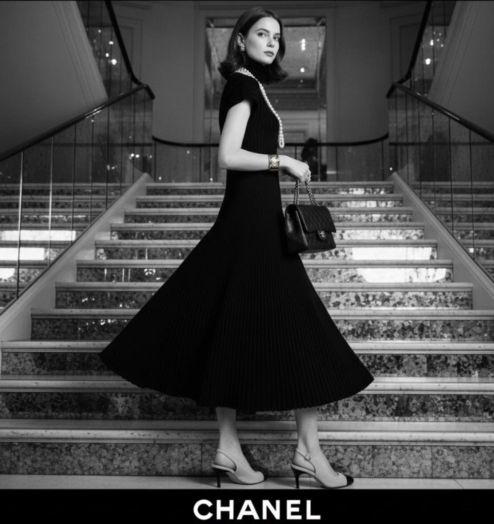 美品★ CHANEL★ウール★プリーツ★リブニット★ロングワンピース