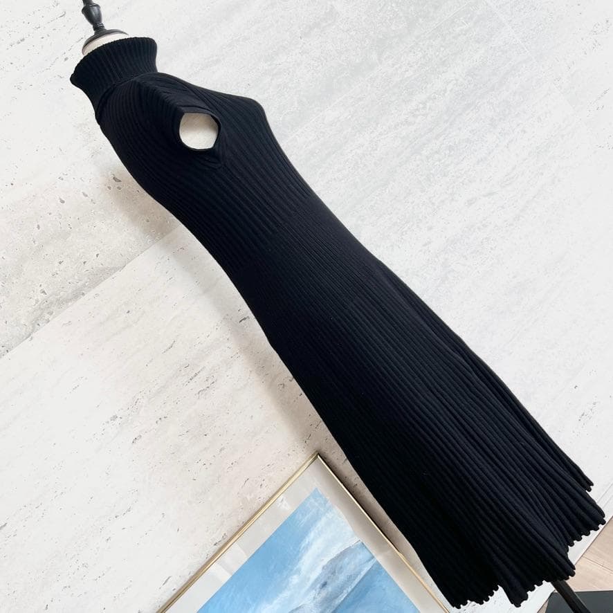 美品★ CHANEL★ウール★プリーツ★リブニット★ロングワンピース