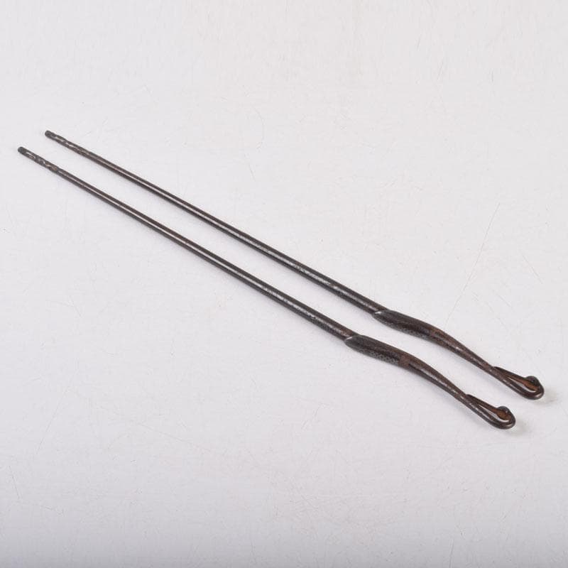 茶道具　金屋　金谷五郎三郎作　銅製　銀象嵌鶴頭火箸　共袋共箱　V　8571