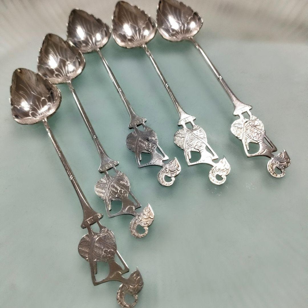 5698#1222　DELUXE/ヴィンテージインドネシア銀製800スプーン5本