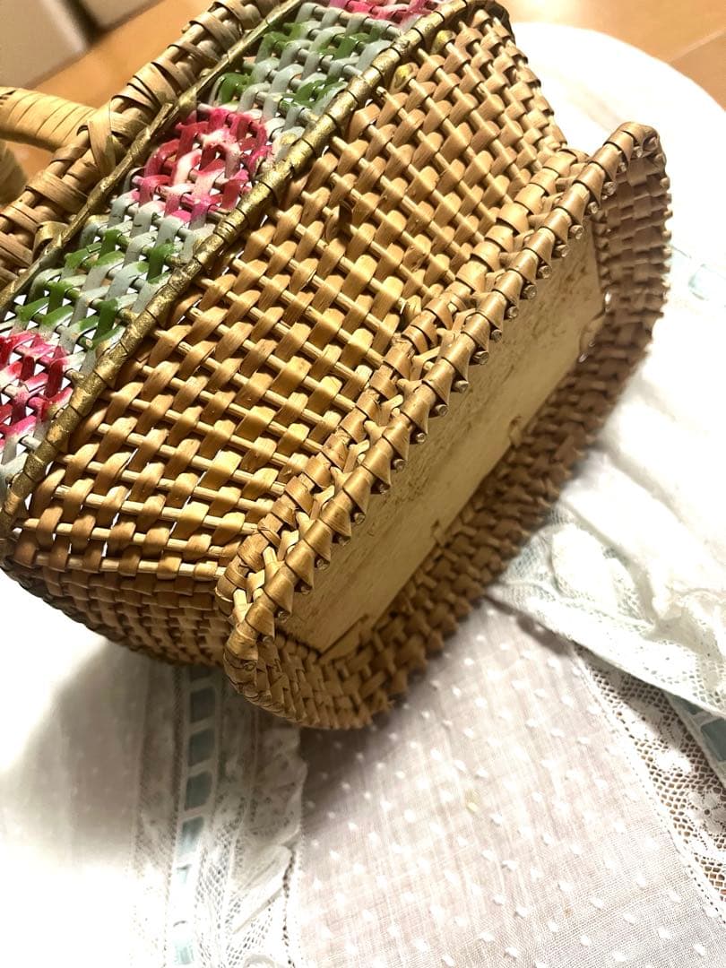 小さめ　アンティーク　フランス　ローズ　パニエ バスケット