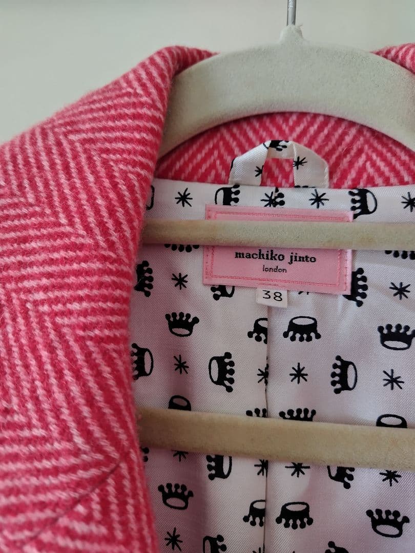 ピンク ヘリンボーン ロングコート