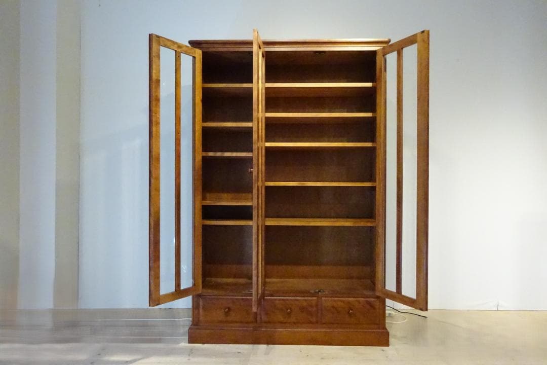 北海道　旭川家具　和光　書棚　本棚　キャビネット　樺無垢材　民芸家具　美品