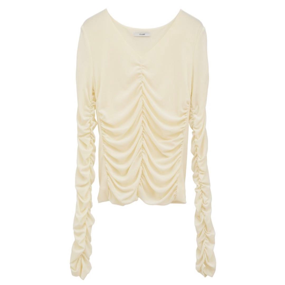 トップス CLANE W TULLE SHIRRING TOPS