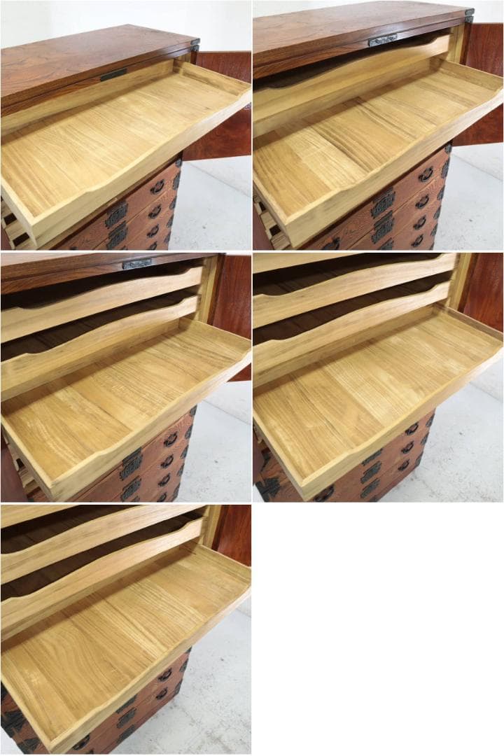 値下逸品！仙台箪笥 民芸家具 欅 美しい木目 二段重 和箪笥 和タンス 鍵付き