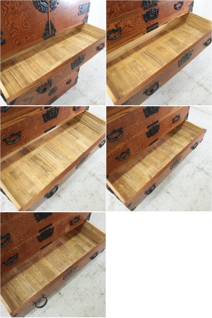 値下逸品！仙台箪笥 民芸家具 欅 美しい木目 二段重 和箪笥 和タンス 鍵付き