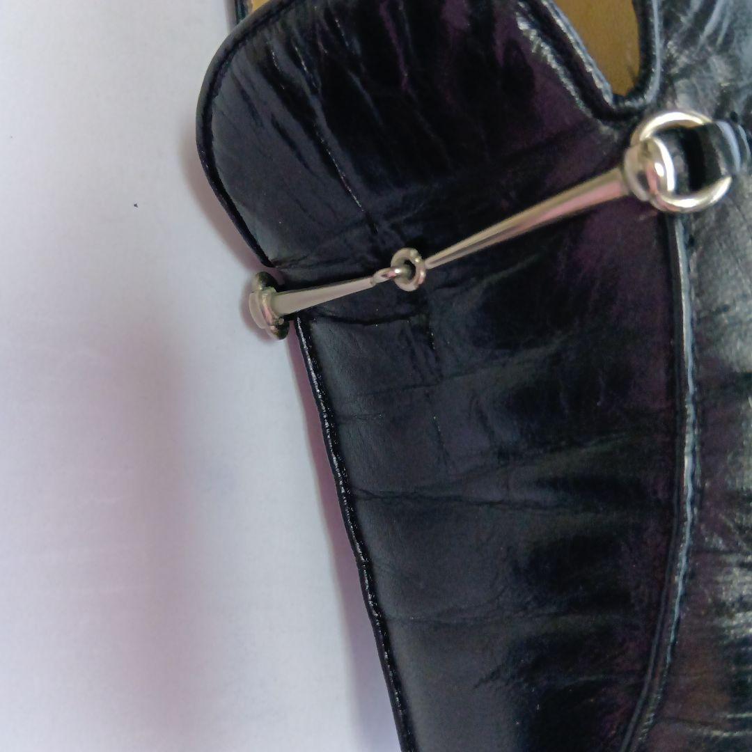 GUCCI ブラックレザー ローファー シルバーホースビット23.5cm