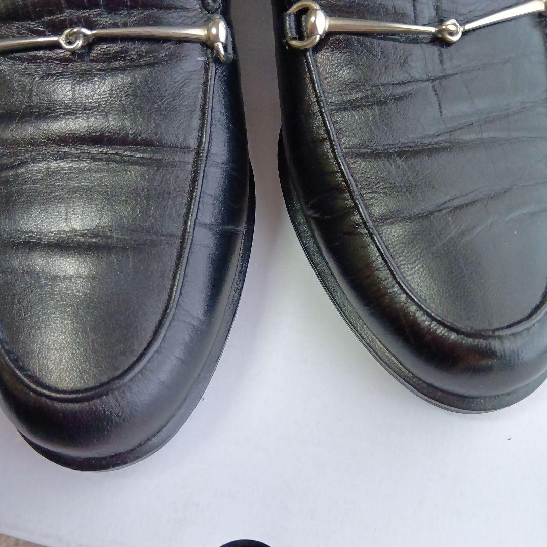 GUCCI ブラックレザー ローファー シルバーホースビット23.5cm