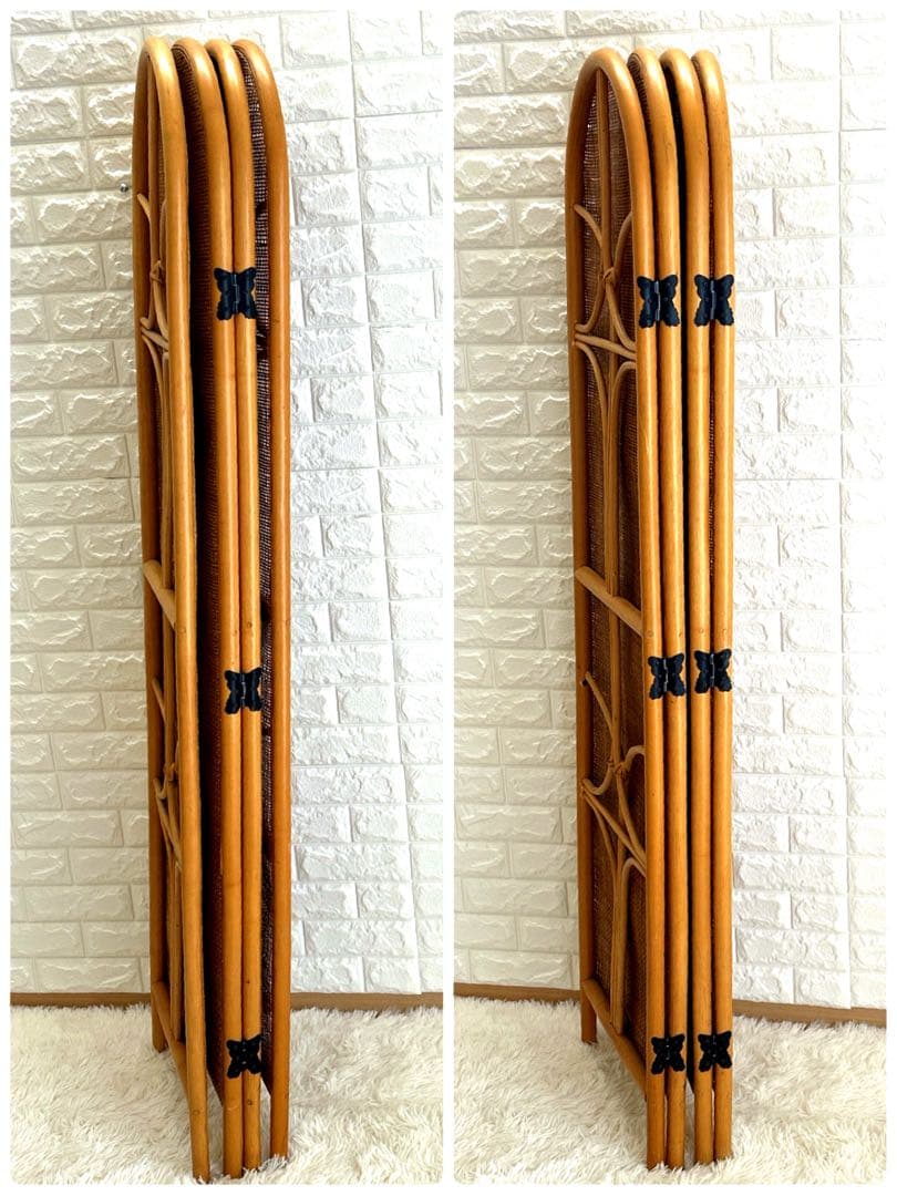 【 美品】籐家具　衝立　レトロ　パーテーション　ラタンスクリーン 4連 H160