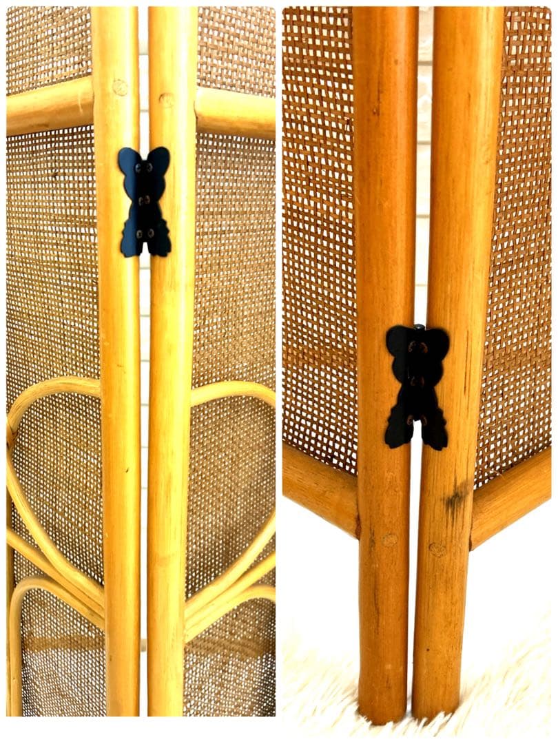 【 美品】籐家具　衝立　レトロ　パーテーション　ラタンスクリーン 4連 H160