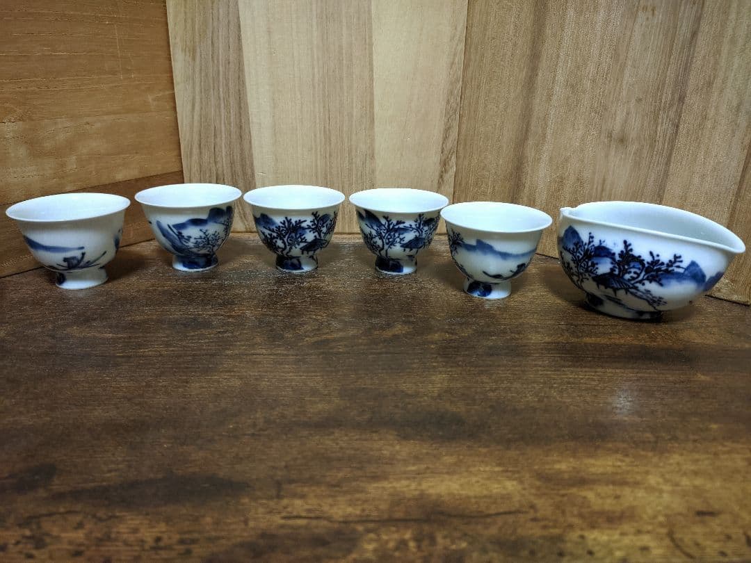 京焼 帝室技芸員 清風 与平 山水 染付 煎茶碗 茶杯 湯冷まし 煎茶道具 茶器
