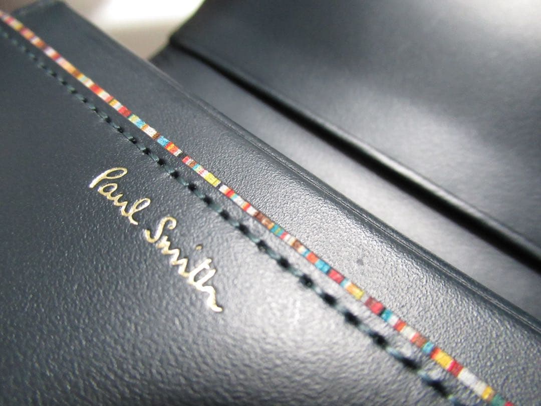 ポールスミス 新品！マーケトリーストライプラビット牛革名刺入れ カードケース 紺