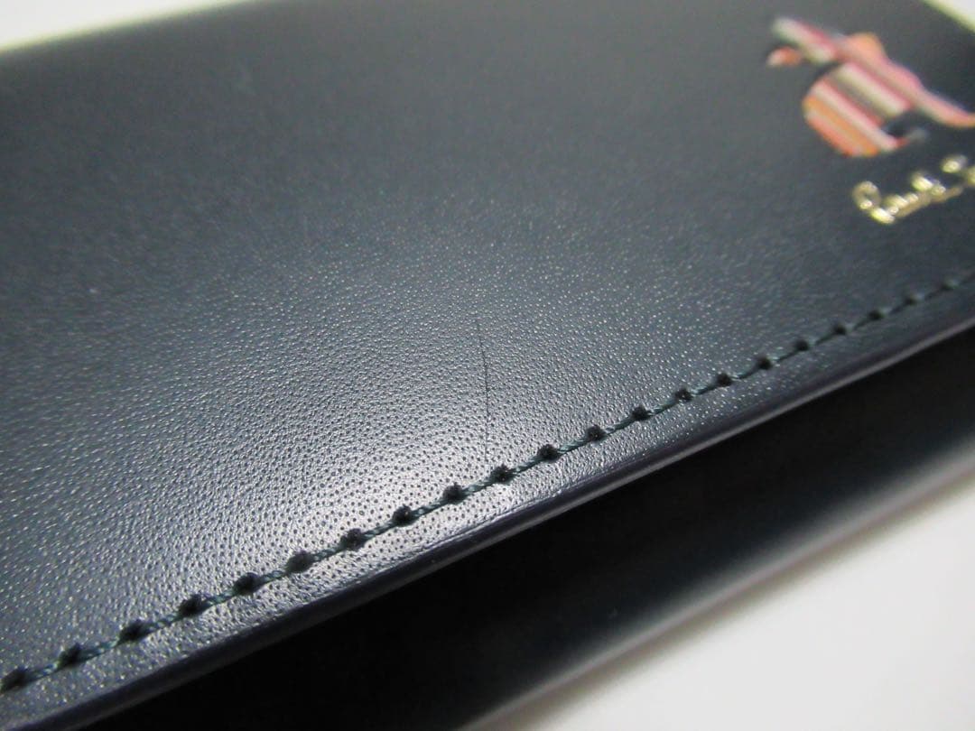 ポールスミス 新品！マーケトリーストライプラビット牛革名刺入れ カードケース 紺