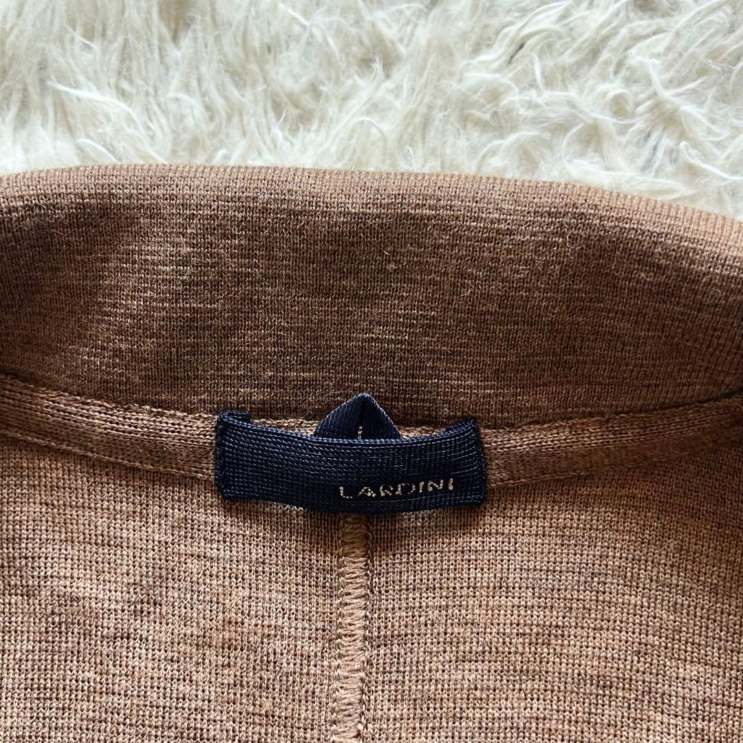 <美品>LARDINI ブラウン ダブル ウール ニットジャケット サイズＭ