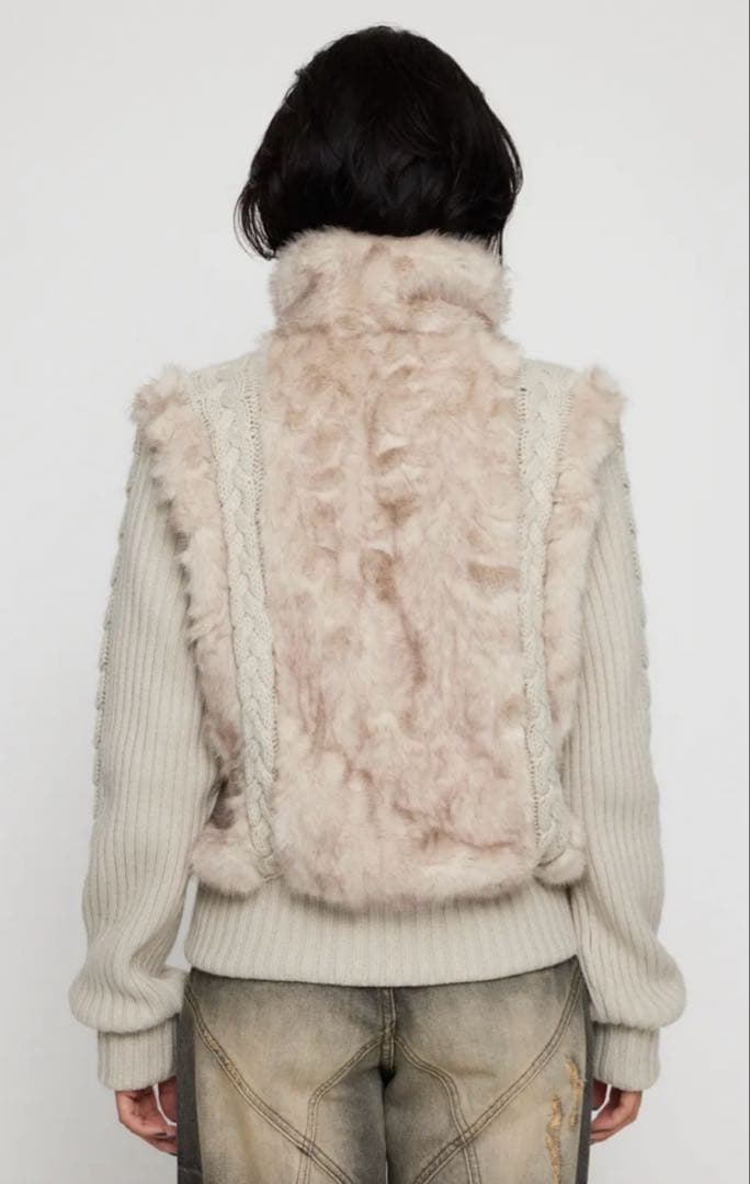 ラグアジェム　CABLE KNIT FAUX FUR ブルゾン　アイボリー