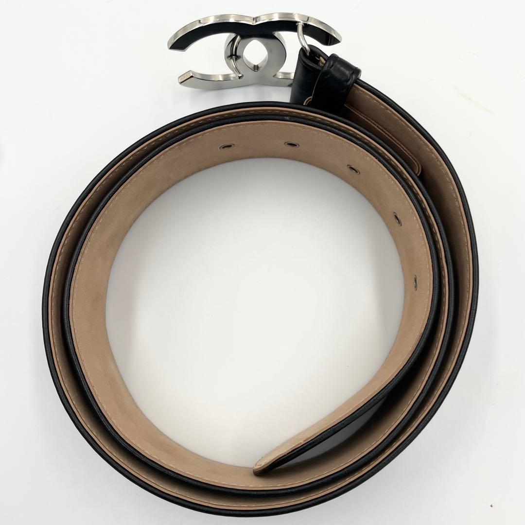 極美品★シャネル ココマーク　カメリア　レザー　ベルト　ブラック　黒　85/34