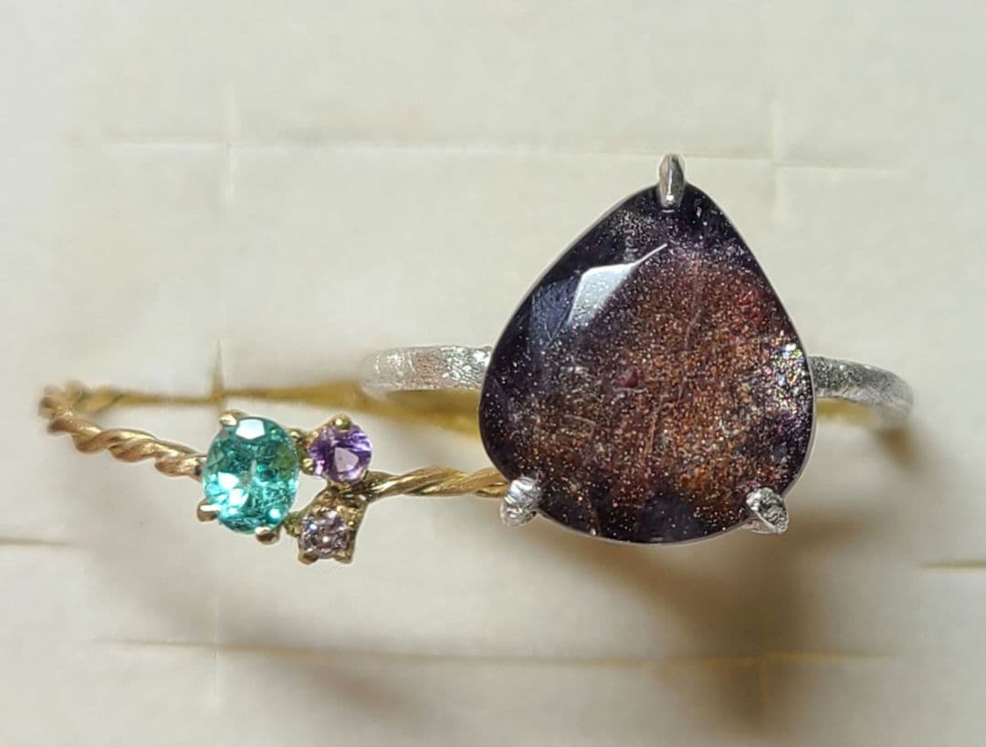 ミラノ★非加熱アイオライトサンストーン、パライバトルマリン★リングオーダー