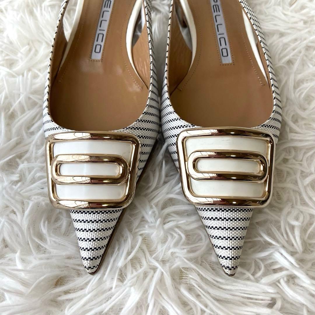 極美品✨ペリーコ バックストラップ ミュール ポインテッドトゥ ストライプ