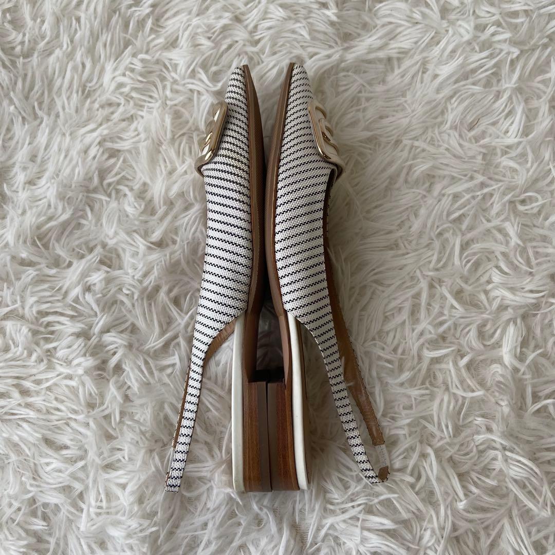 極美品✨ペリーコ バックストラップ ミュール ポインテッドトゥ ストライプ