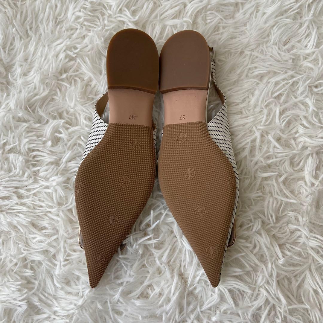 極美品✨ペリーコ バックストラップ ミュール ポインテッドトゥ ストライプ