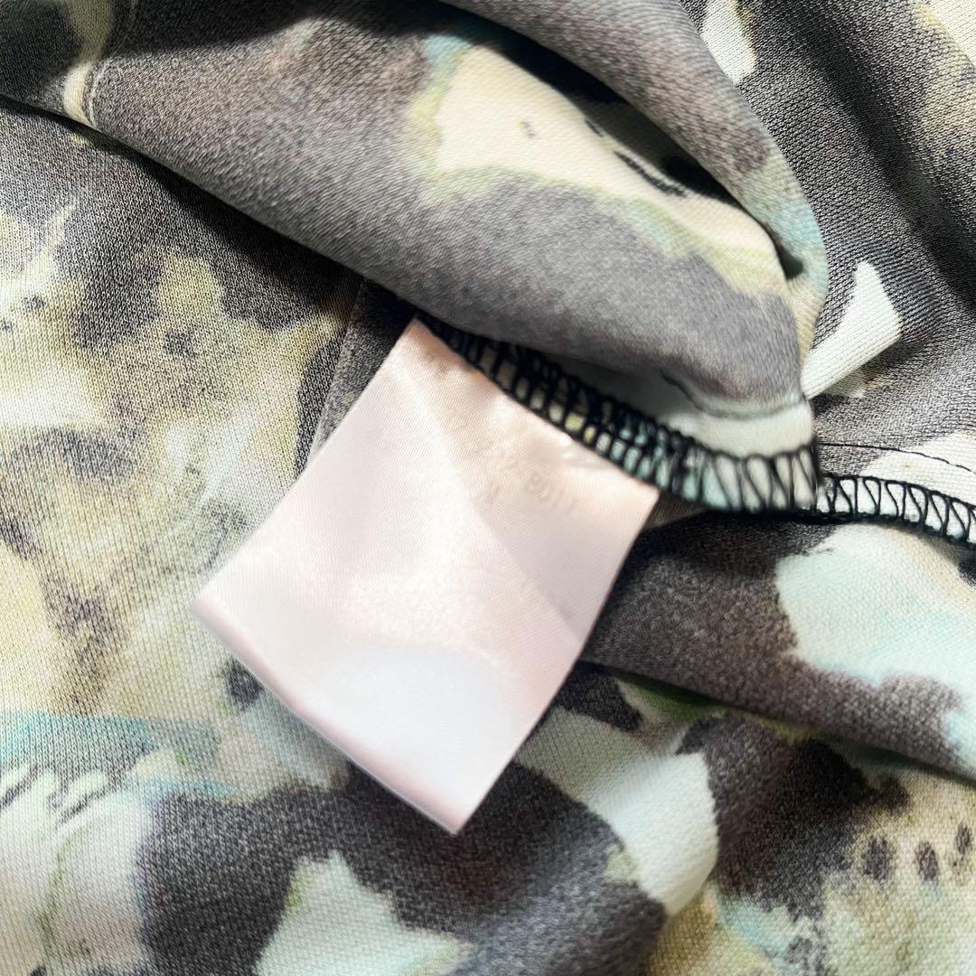 CORCOVADO ボウタイロングワンピース 総柄 グリーン シャーリング