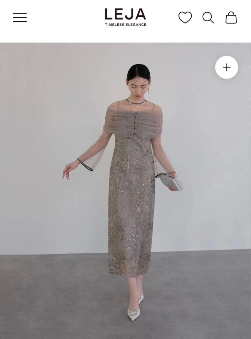 チュールオフショルダー花柄Iラインワンピースドレス