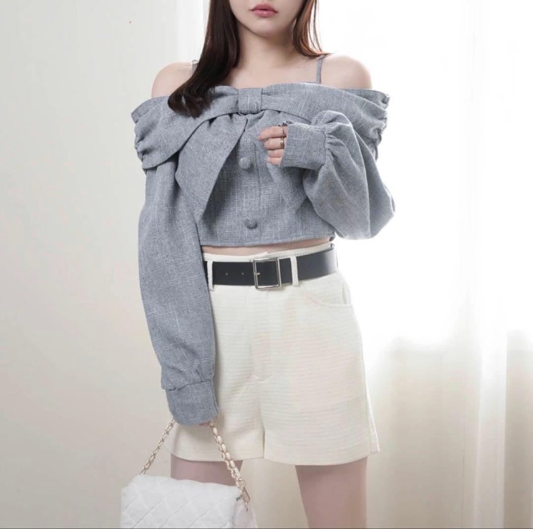 11新品リップサービス定価11990円リボンオフショルロングスリーブトップス青