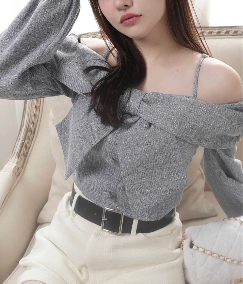 11新品リップサービス定価11990円リボンオフショルロングスリーブトップス青