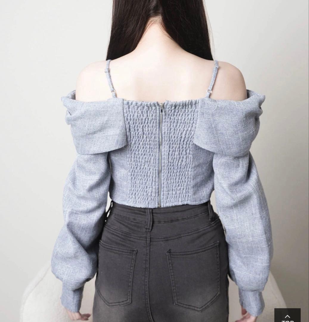 11新品リップサービス定価11990円リボンオフショルロングスリーブトップス青