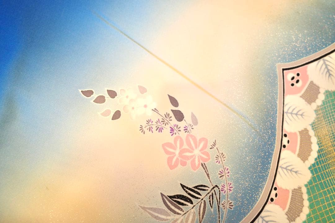 イ*い様 正絹 訪問着｜淡青グラデーション×金彩｜身丈163.5cm｜裄67㎝