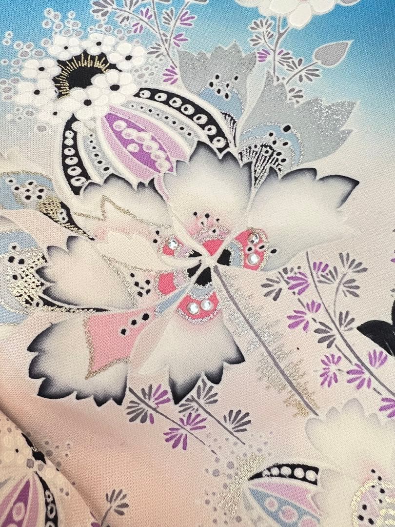 イ*い様 正絹 訪問着｜淡青グラデーション×金彩｜身丈163.5cm｜裄67㎝