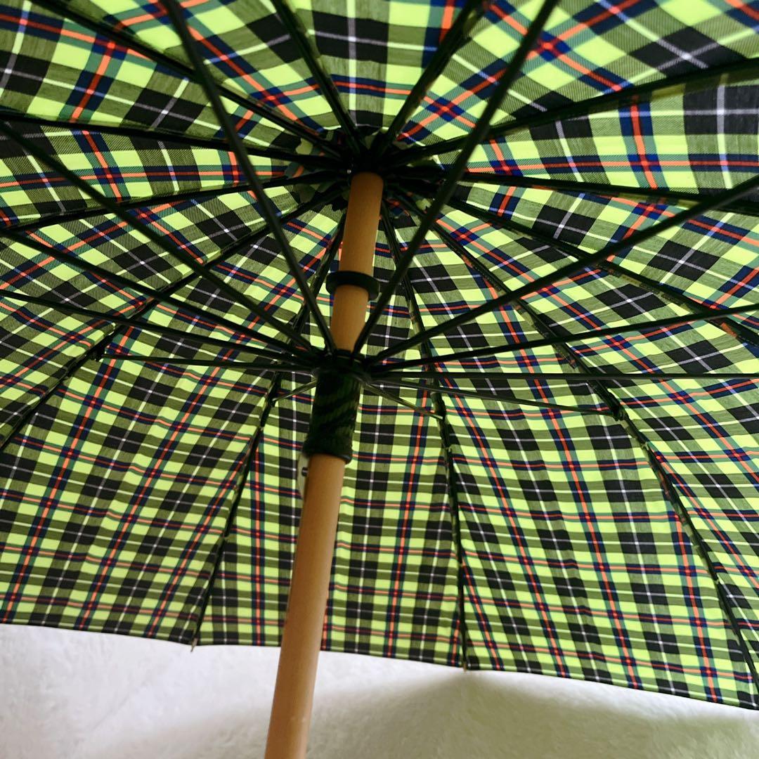 【美品】 トラディショナルウェザーウェア チェック ライムグリーン バンブー 傘