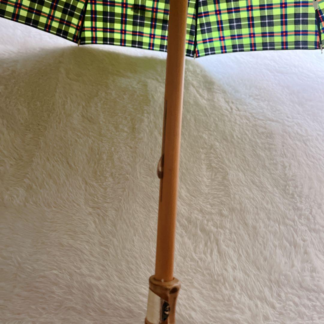 【美品】 トラディショナルウェザーウェア チェック ライムグリーン バンブー 傘