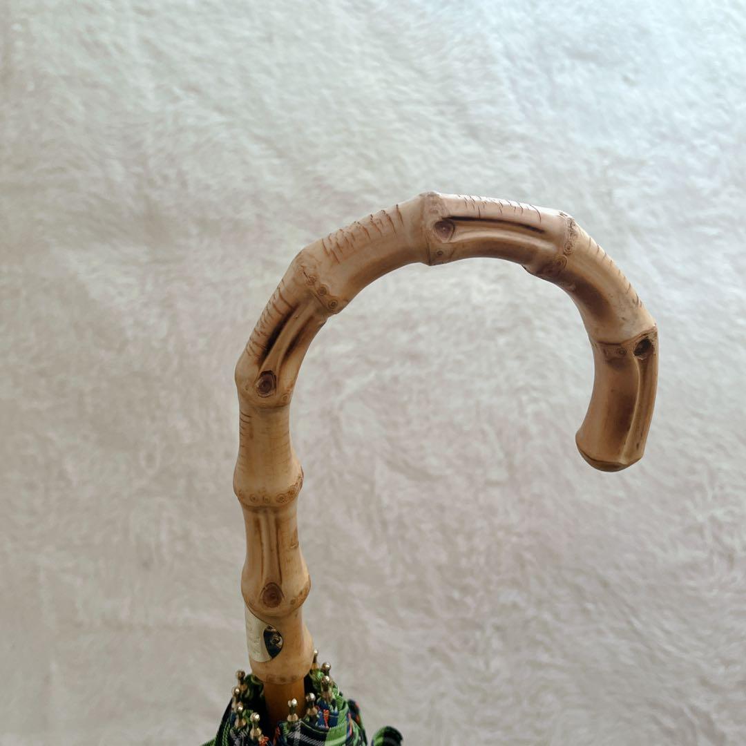 【美品】 トラディショナルウェザーウェア チェック ライムグリーン バンブー 傘