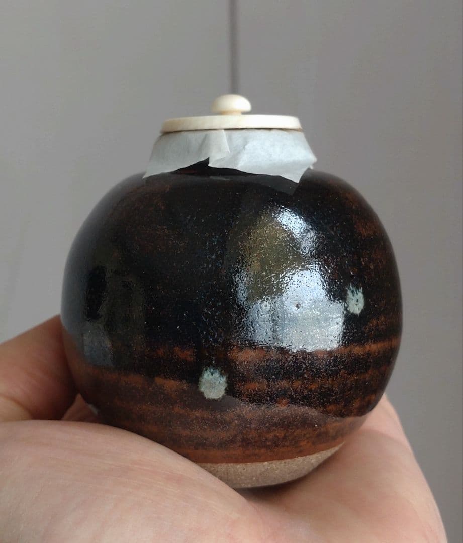 専用【真作保証】大名物　珠光文琳茶入写　松本鉄山作　 有楽緞子仕服　茶道具　鐵山