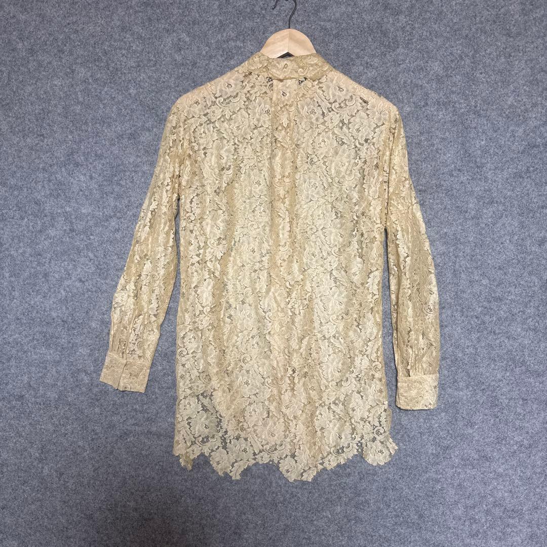 Yohji Yamamoto 光沢ベージュ レースシャツ S