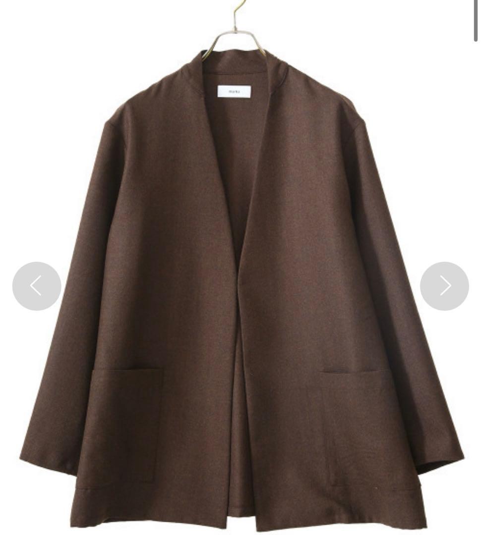 ブラウン ノーカラージャケットとパンツセット