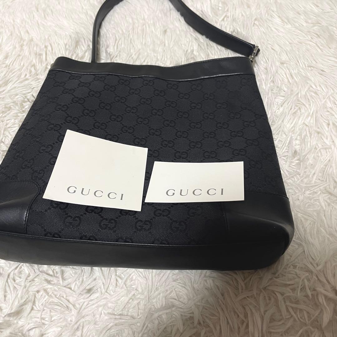 【極美品】GUCCI グッチ　ワンショルダー　キャンバス　レザー　ブラック　黒