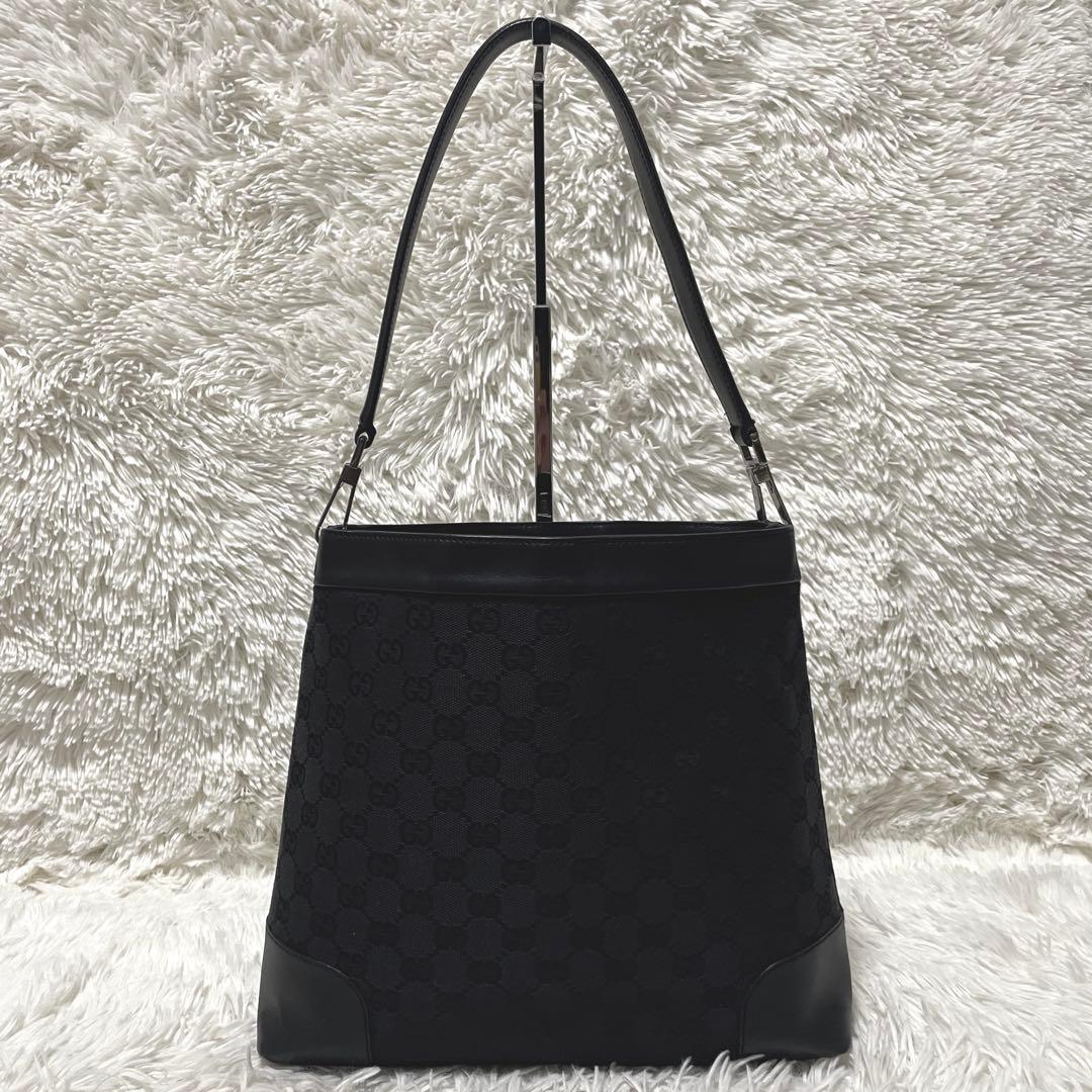 【極美品】GUCCI グッチ　ワンショルダー　キャンバス　レザー　ブラック　黒